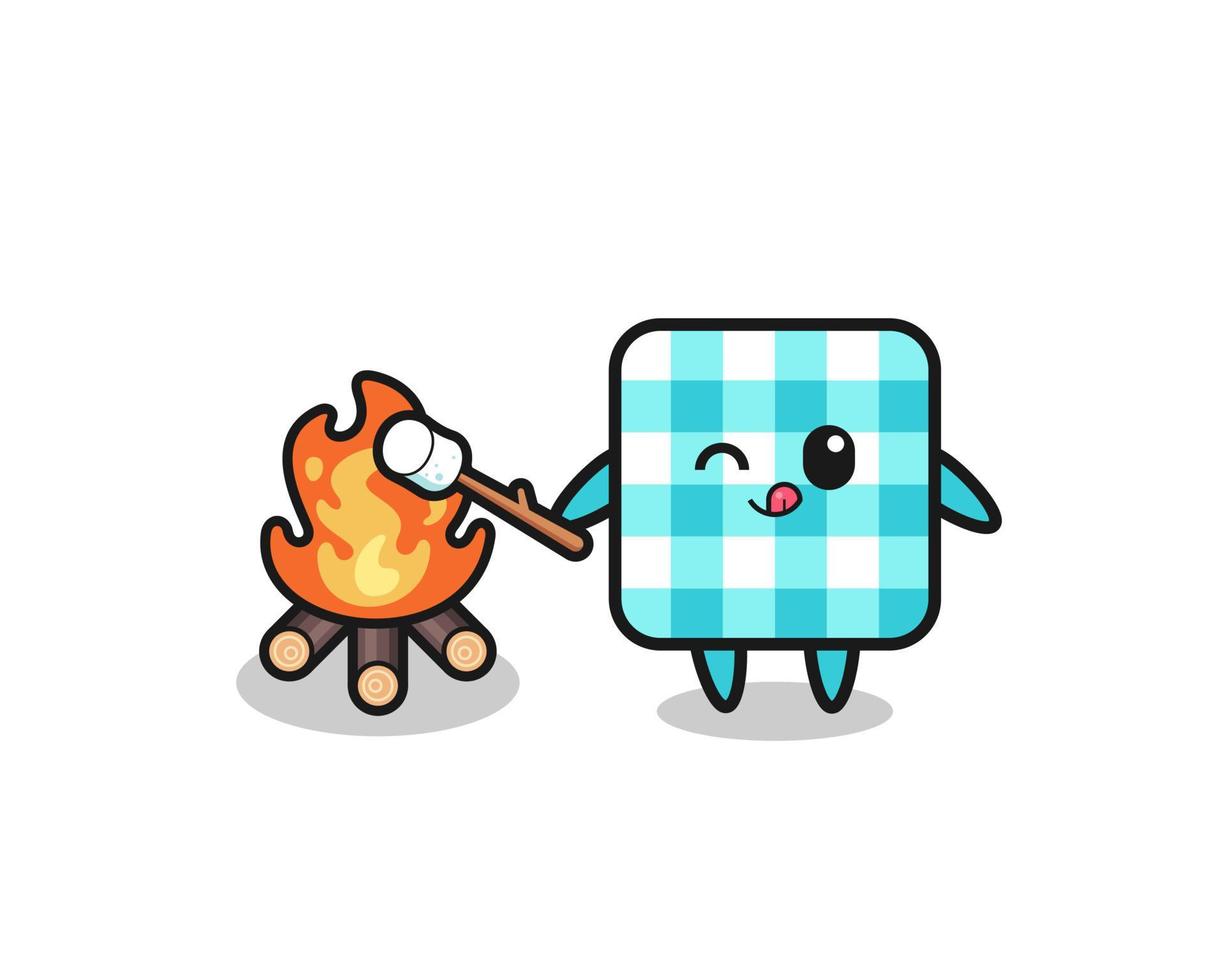 checkered tablecloth character is burning marshmallow vector