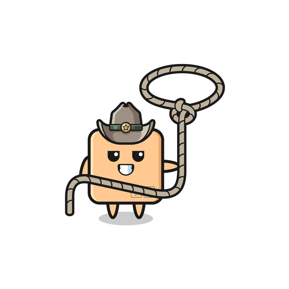 the cardboard box cowboy with lasso rope vector