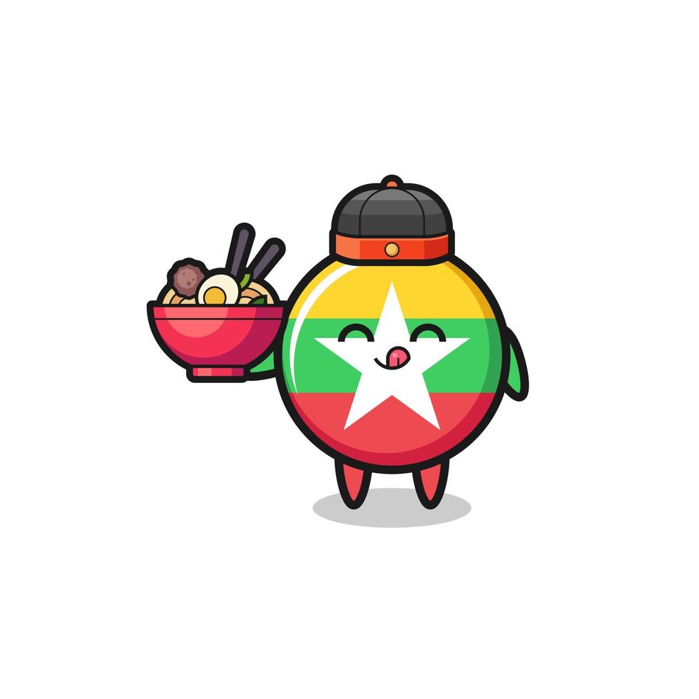 myanmar flag as Chinese chef mascot holding a noodle bowl vector