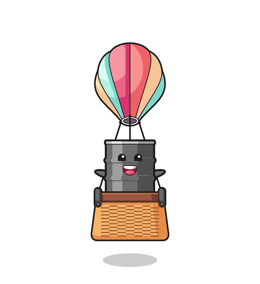 mascota del tambor de aceite montando un globo aerostático vector