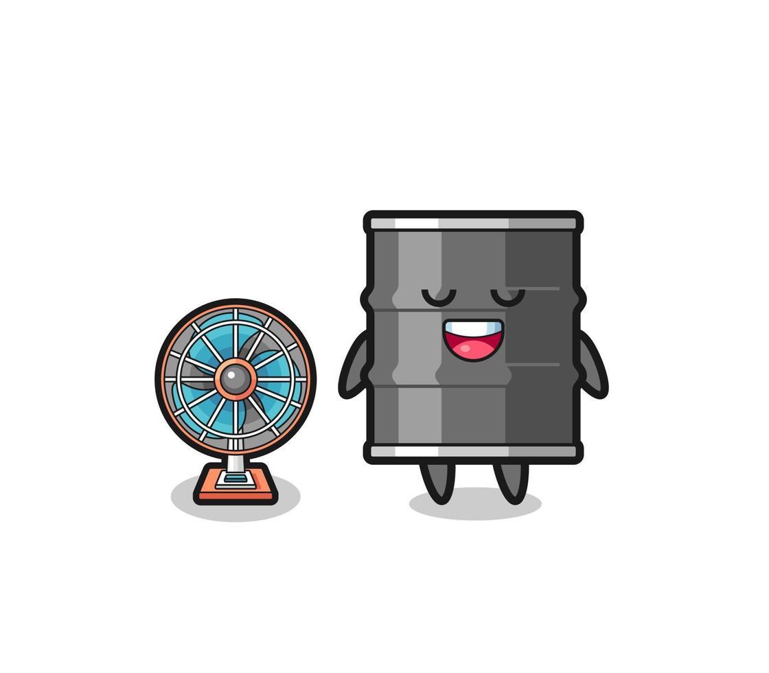 cute oil drum is standing in front of the fan vector