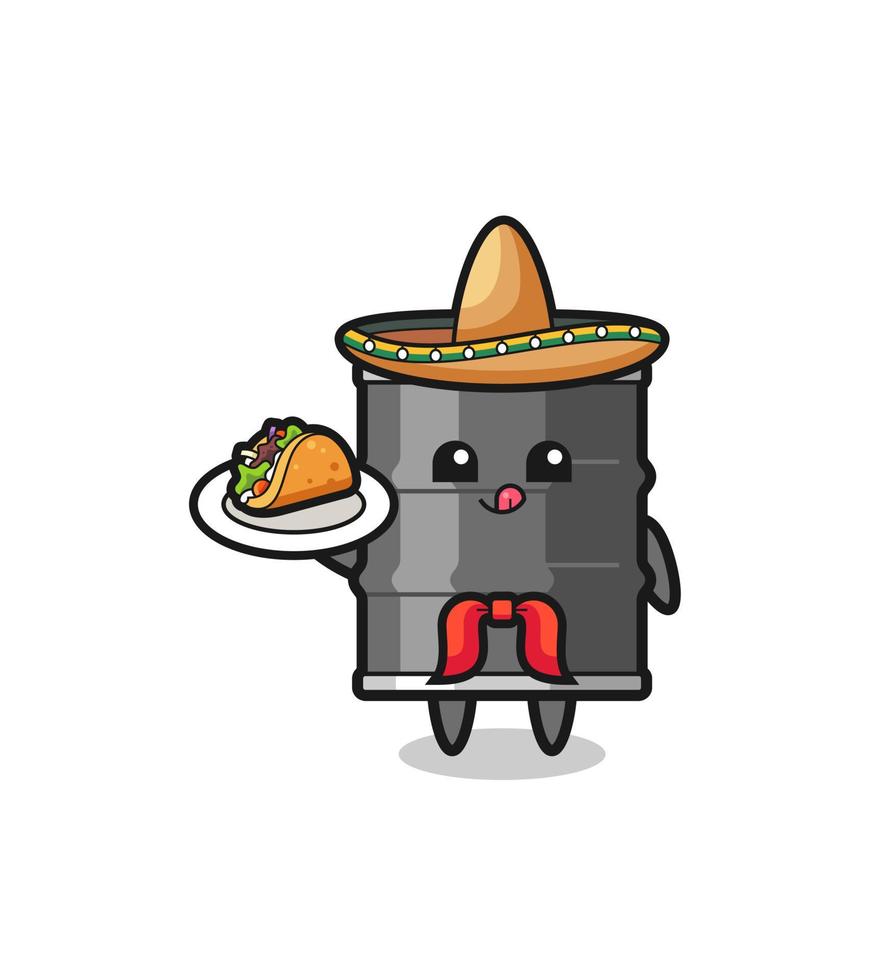 mascota del chef mexicano del tambor de aceite que sostiene un taco vector