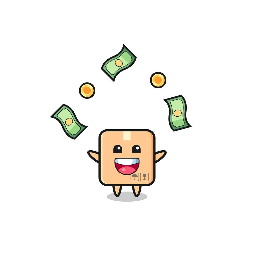 illustration of the cardboard box catching money falling from the sky vector