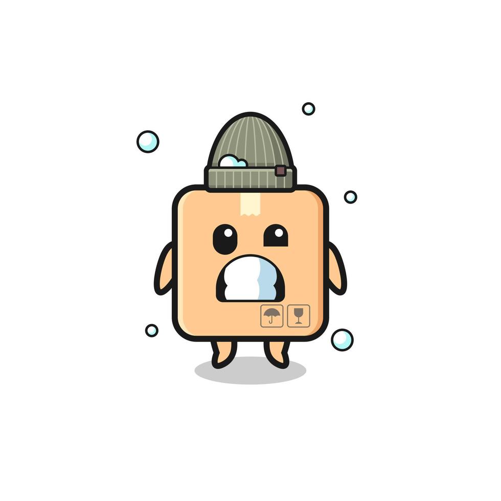 cute cartoon cardboard box with shivering expression vector