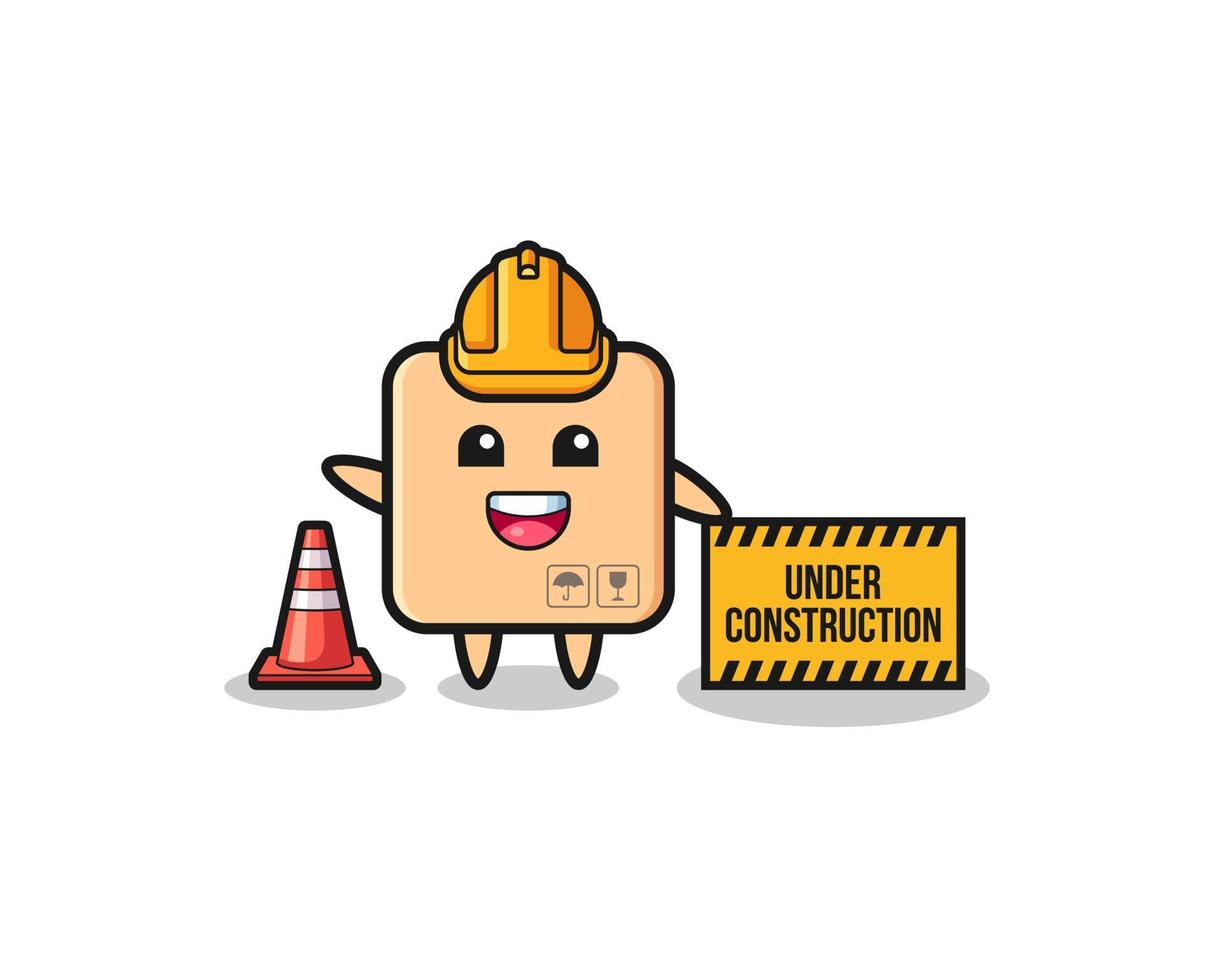illustration of cardboard box with under construction banner vector