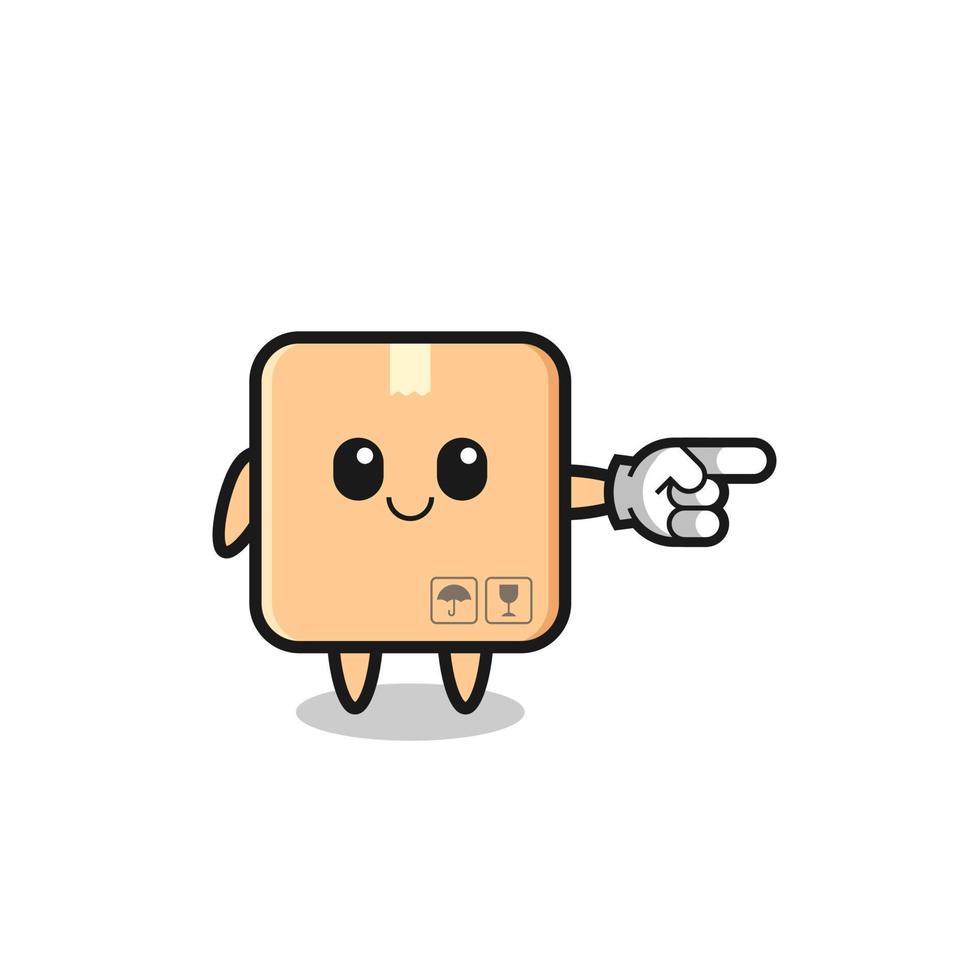 cardboard box mascot with pointing right gesture vector