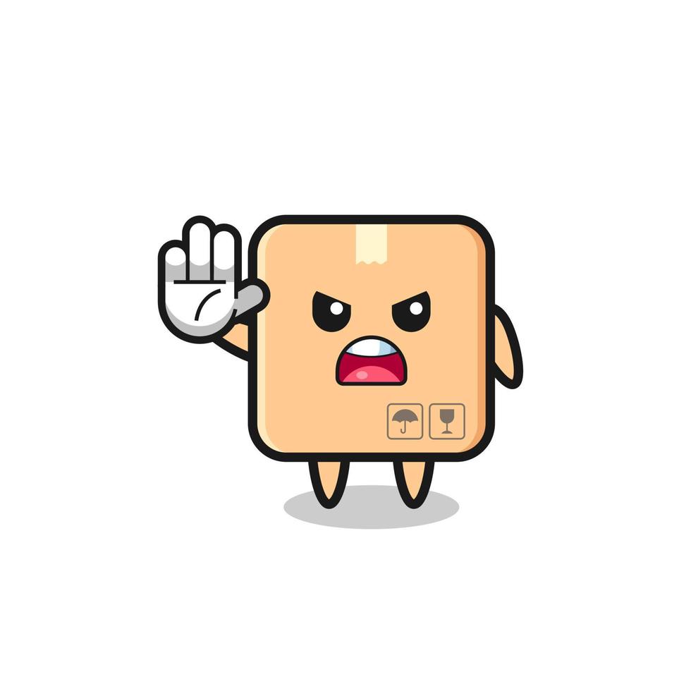 cardboard box character doing stop gesture vector