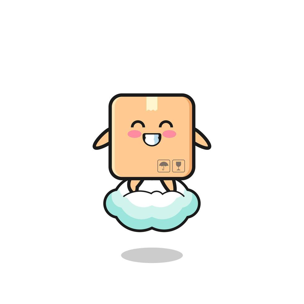 cute cardboard box illustration riding a floating cloud vector