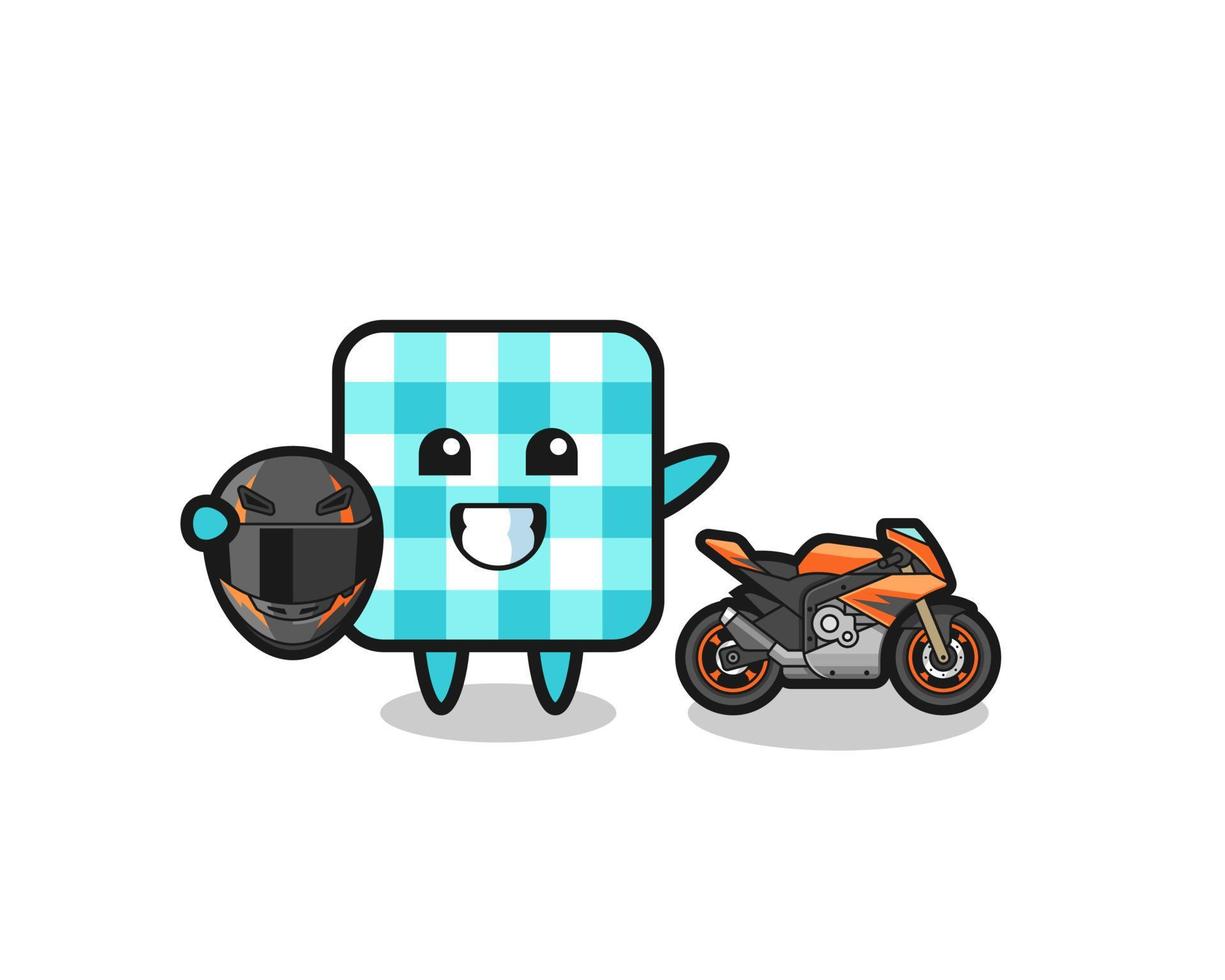 cute checkered tablecloth cartoon as a motorcycle racer vector
