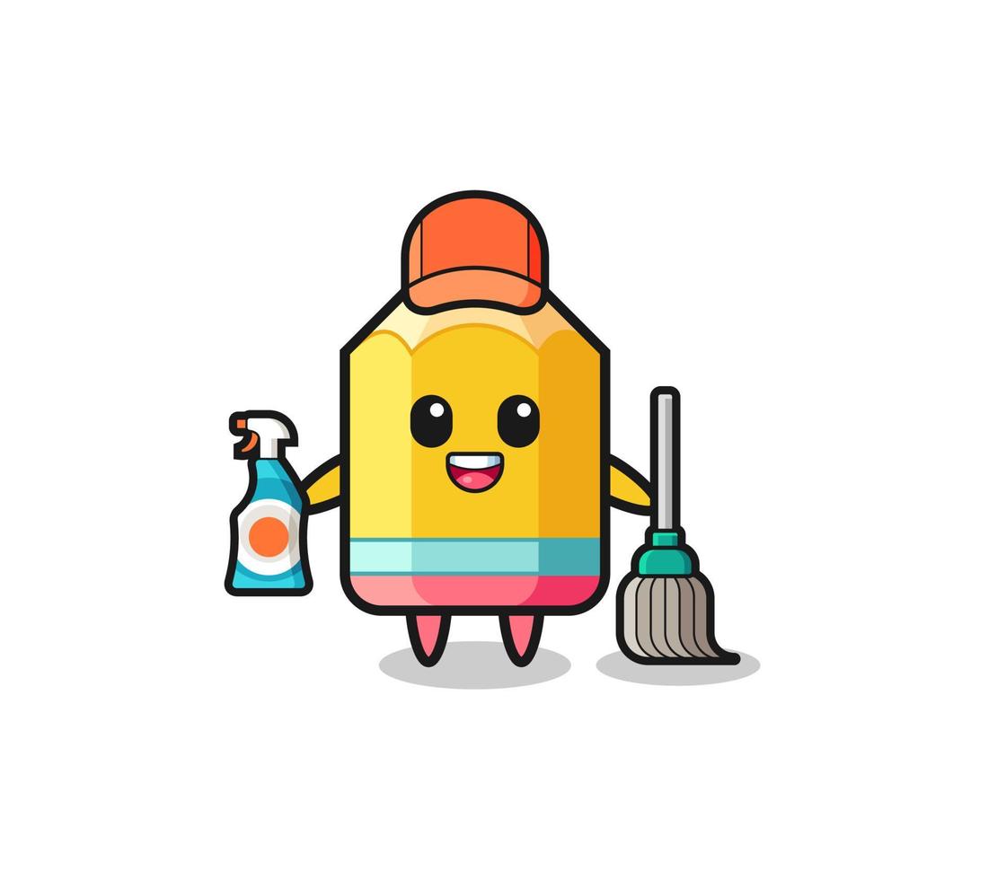 lindo personaje de lápiz como mascota de los servicios de limpieza vector