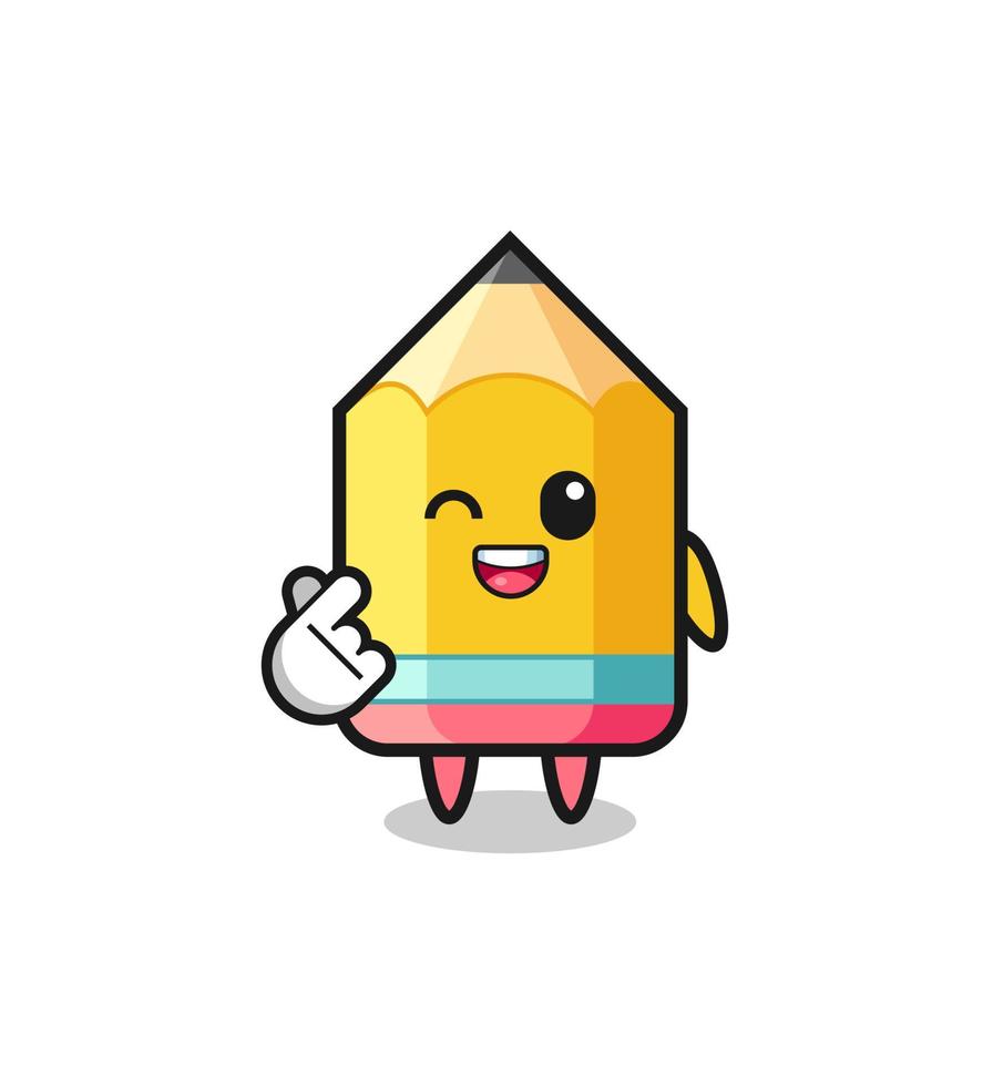 pencil character doing Korean finger heart vector