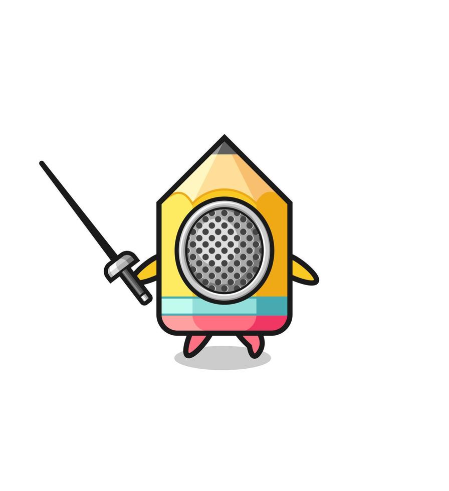 pencil earth cartoon as fencer mascot vector