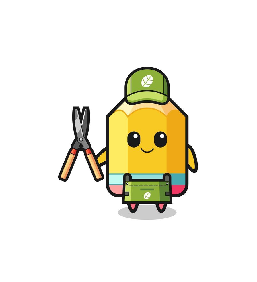 cute pencil as gardener mascot vector