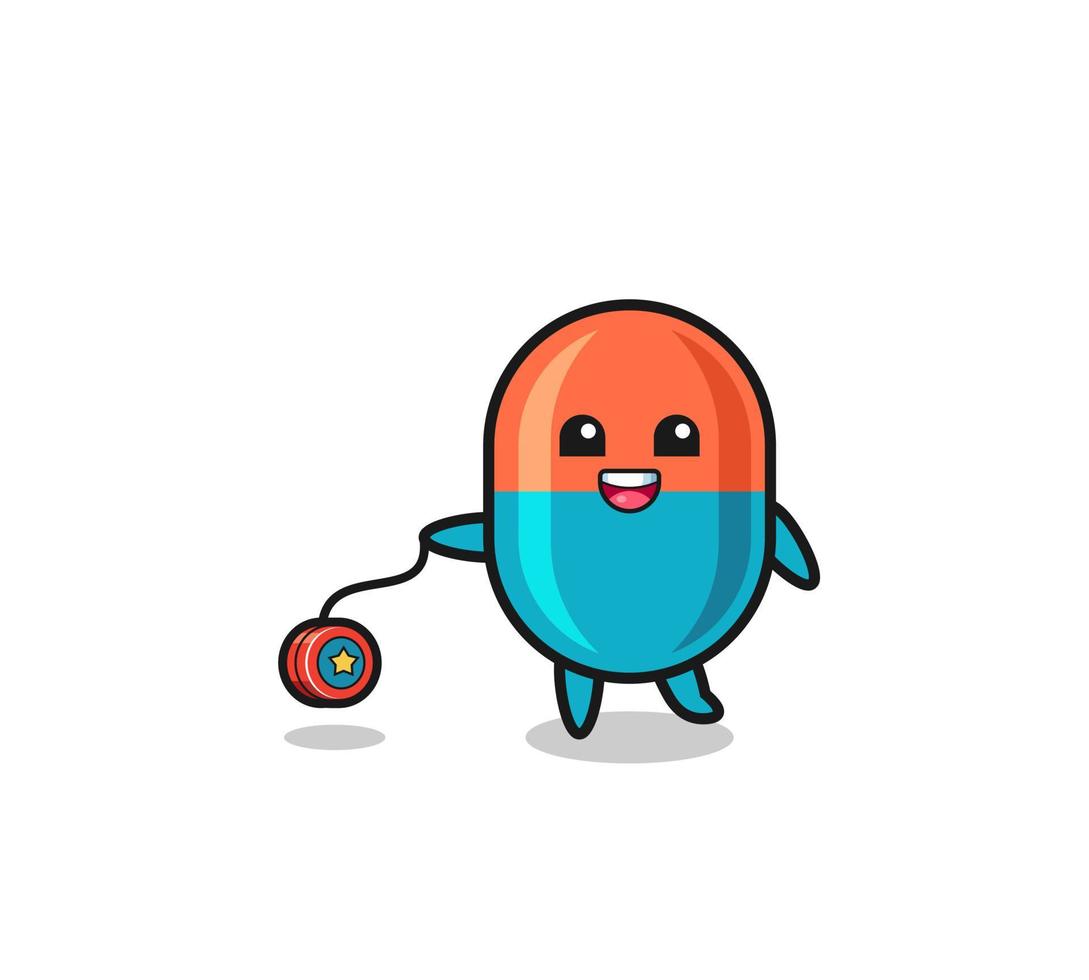 cartoon of cute capsule playing a yoyo vector