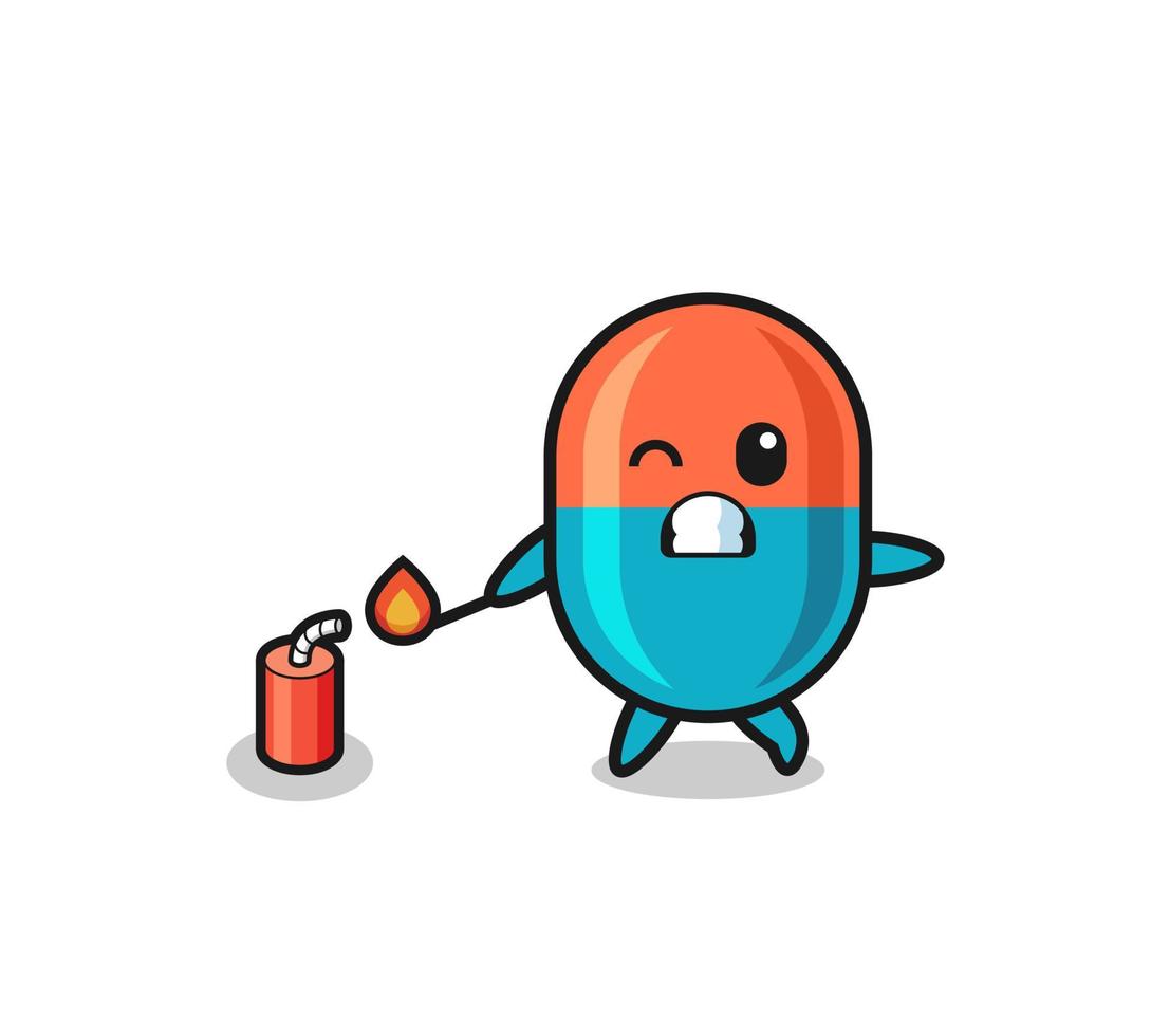 capsule mascot illustration playing firecracker vector