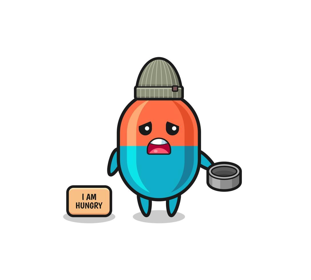 cute capsule beggar cartoon character vector