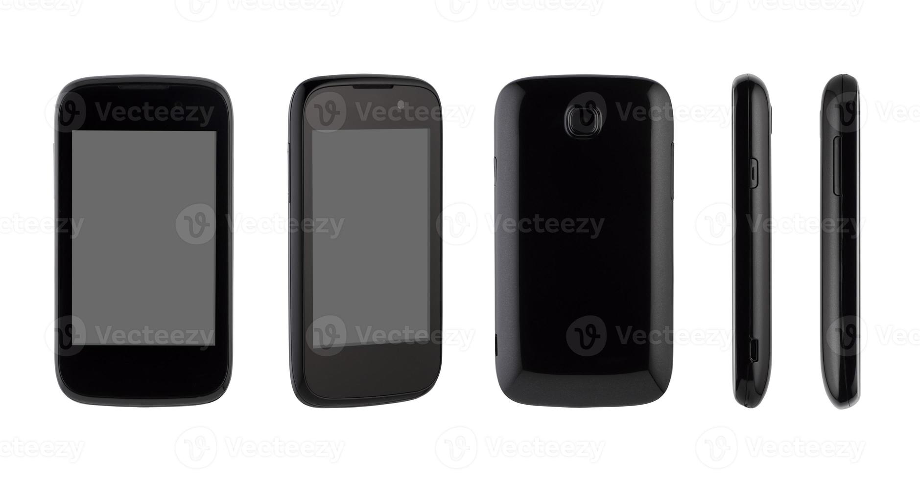 with different sides of a mobile phone on a white background photo