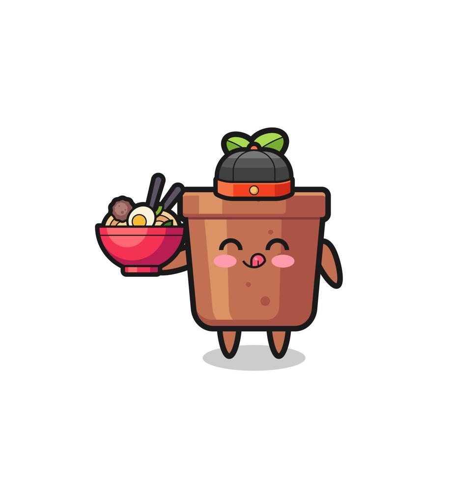plant pot as Chinese chef mascot holding a noodle bowl vector
