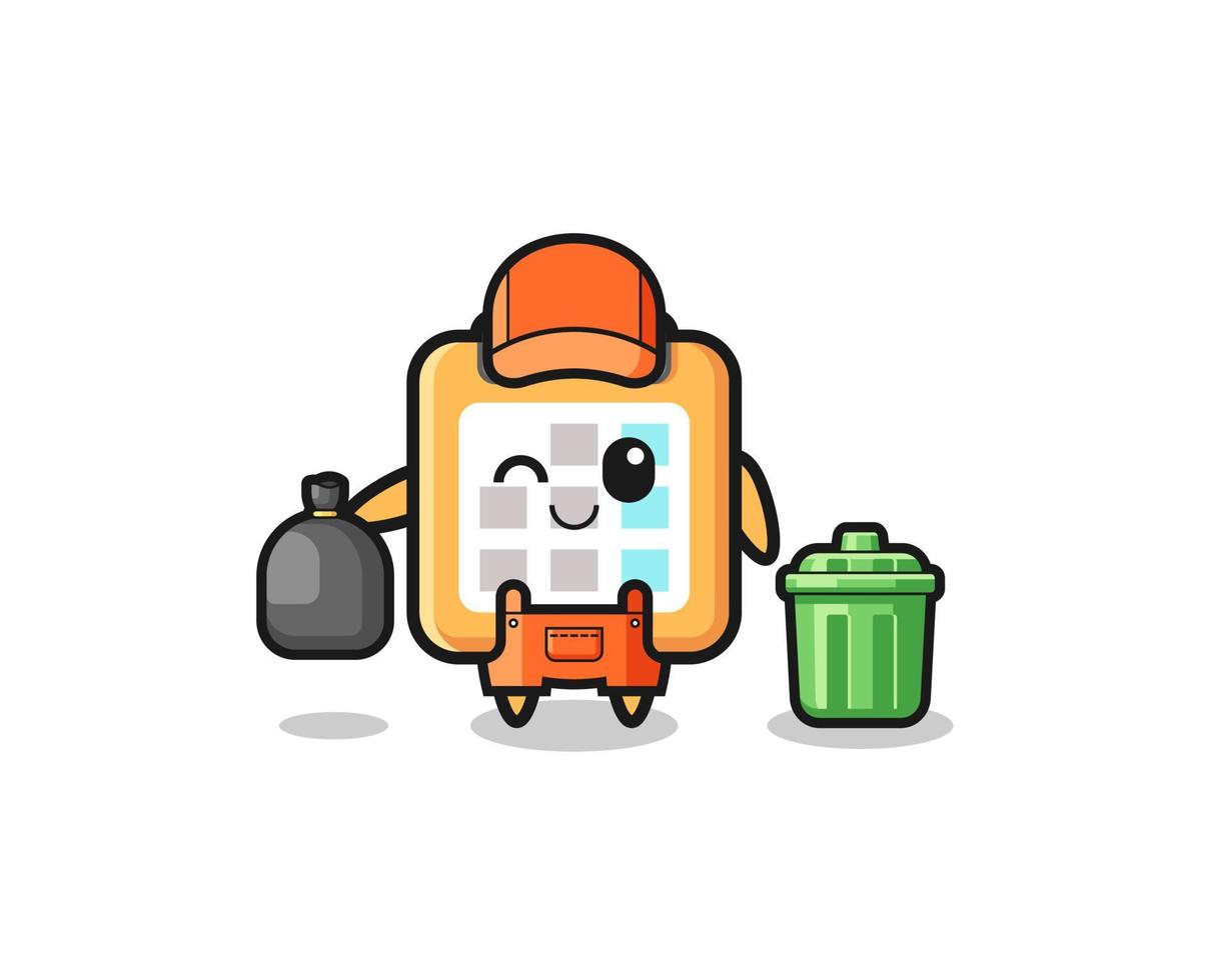 the mascot of cute calendar as garbage collector vector