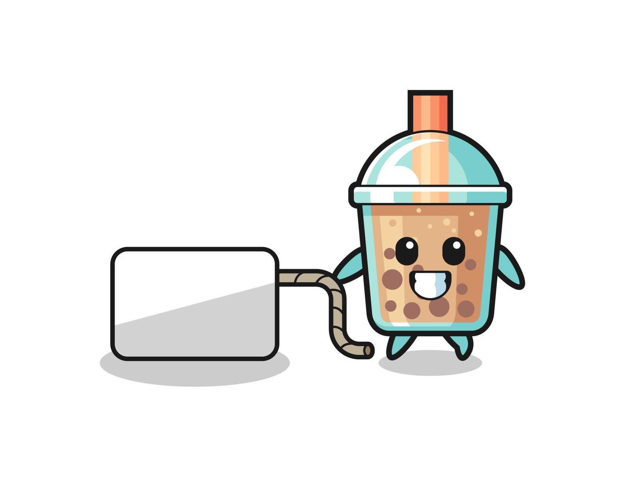 bubble tea cartoon is pulling a banner vector