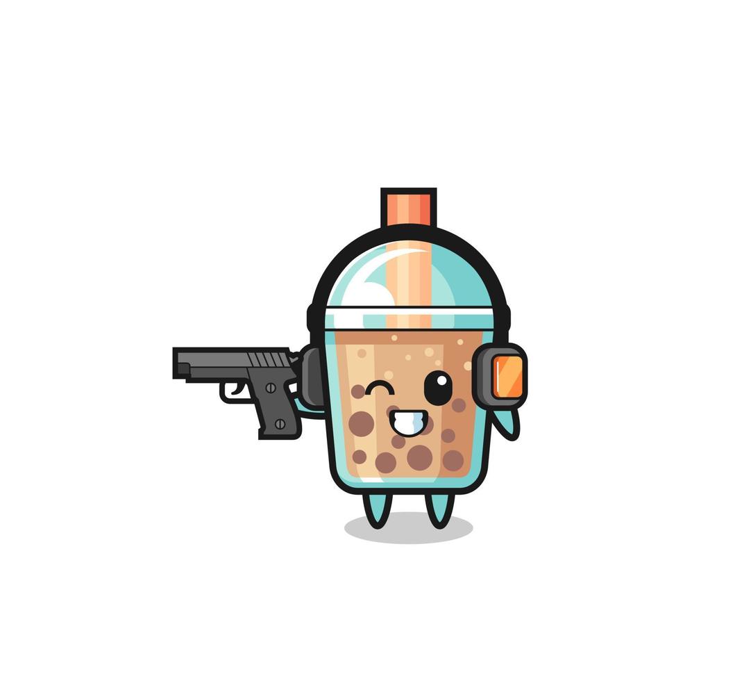 illustration of bubble tea cartoon doing shooting range vector