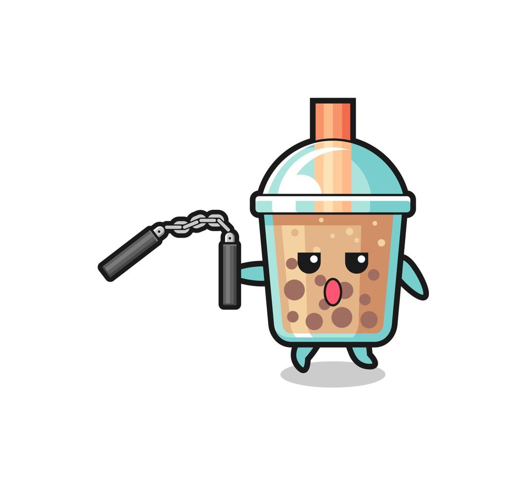cartoon of bubble tea using nunchaku vector