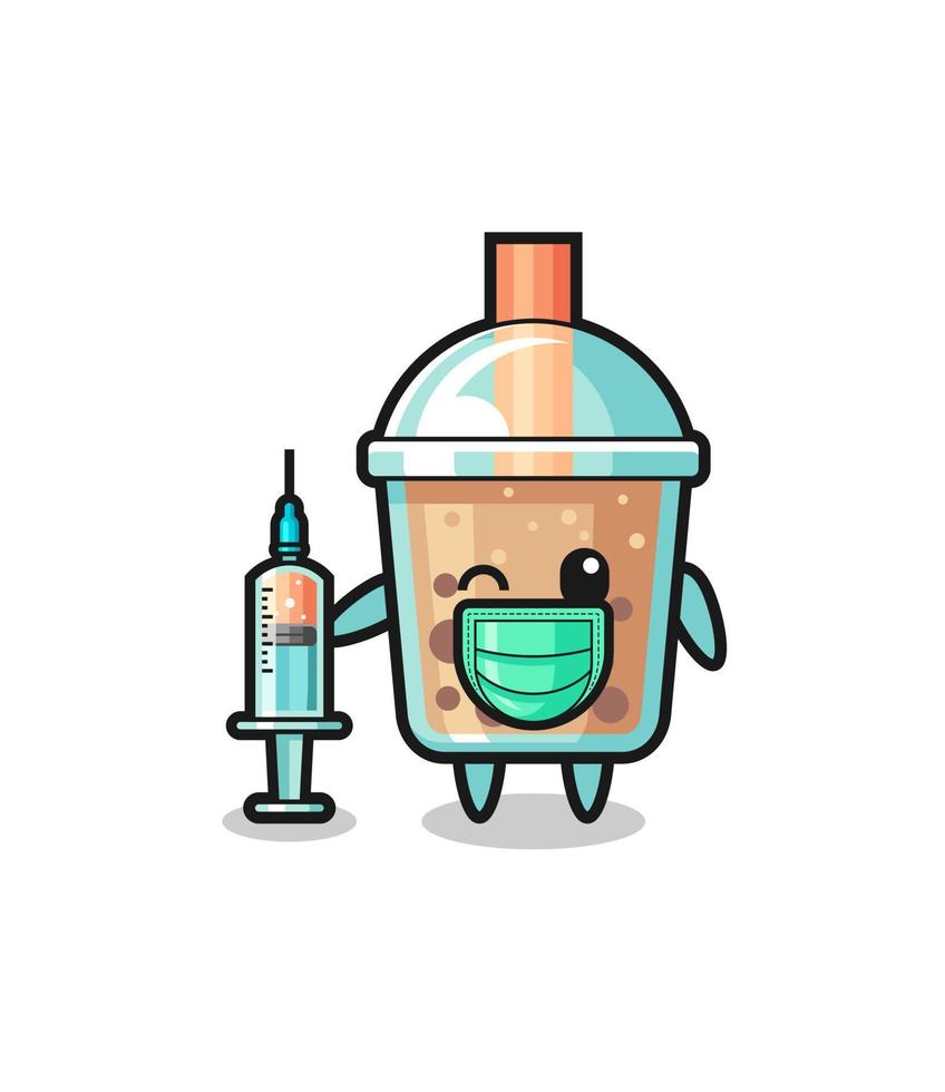 bubble tea mascot as vaccinator vector