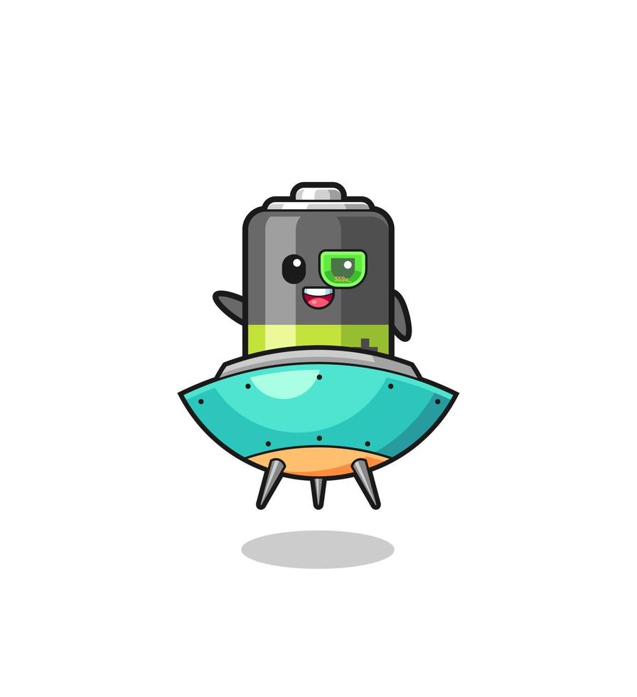 battery cartoon riding a future spaceship vector