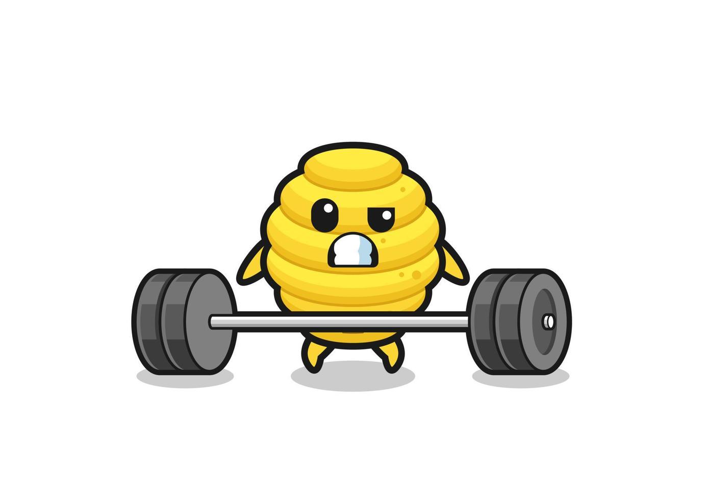 cartoon of bee hive lifting a barbell vector