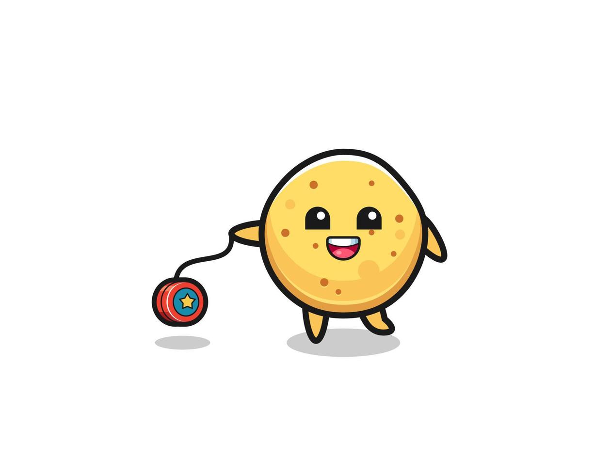 cartoon of cute potato chip playing a yoyo vector