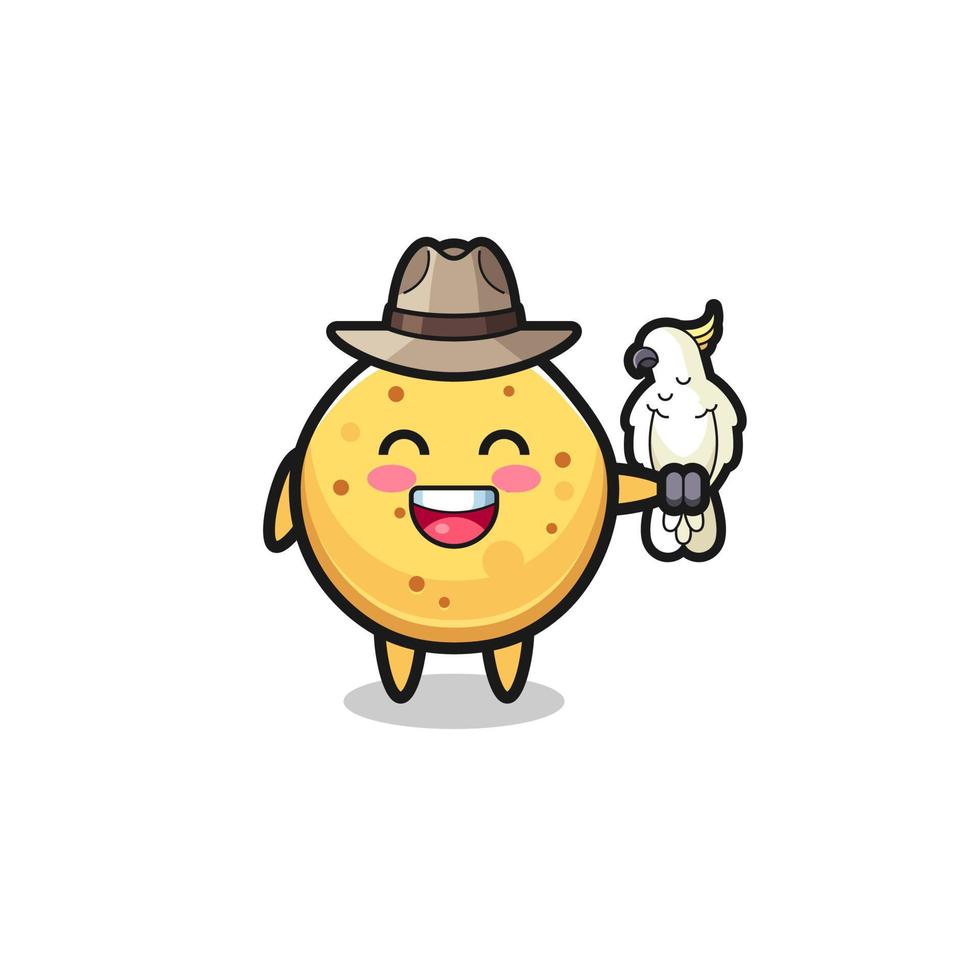 potato chip zookeeper mascot with a parrot vector