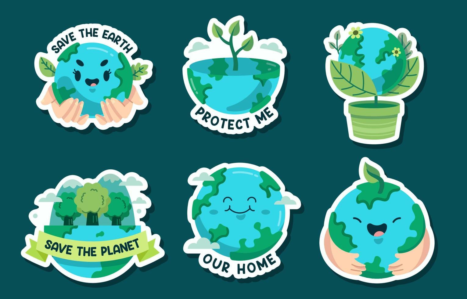 Set of Cute World Environment Day Stickers vector