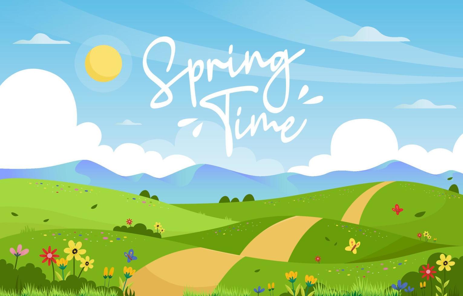 Drawn Beautiful Spring Landscape Template vector