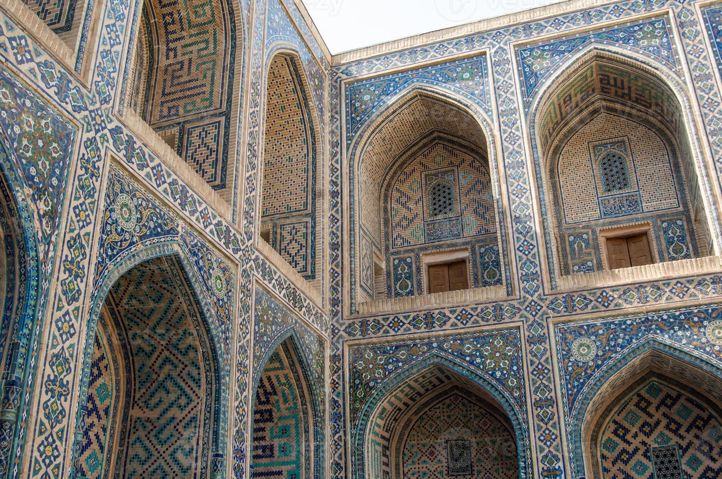 Arch and architecture of the ancient Registan in Samarkand. Ancient architecture of Central Asia photo