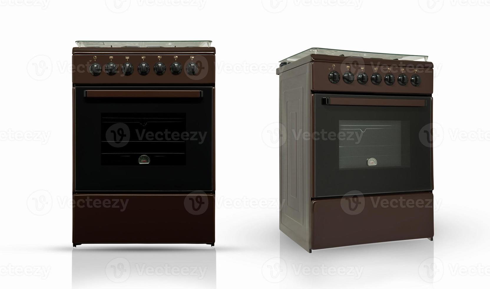 modern household kitchen oven in two review provisions on a white background. kitchen appliances. Isolated photo