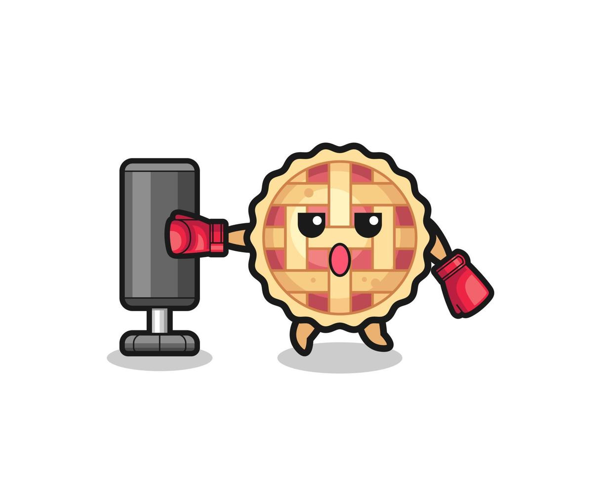 apple pie boxer cartoon doing training with punching bag vector