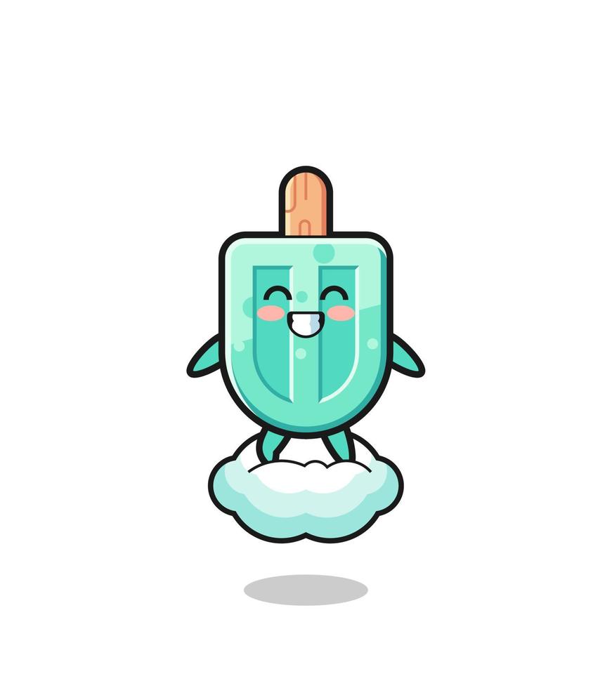 cute popsicles illustration riding a floating cloud vector