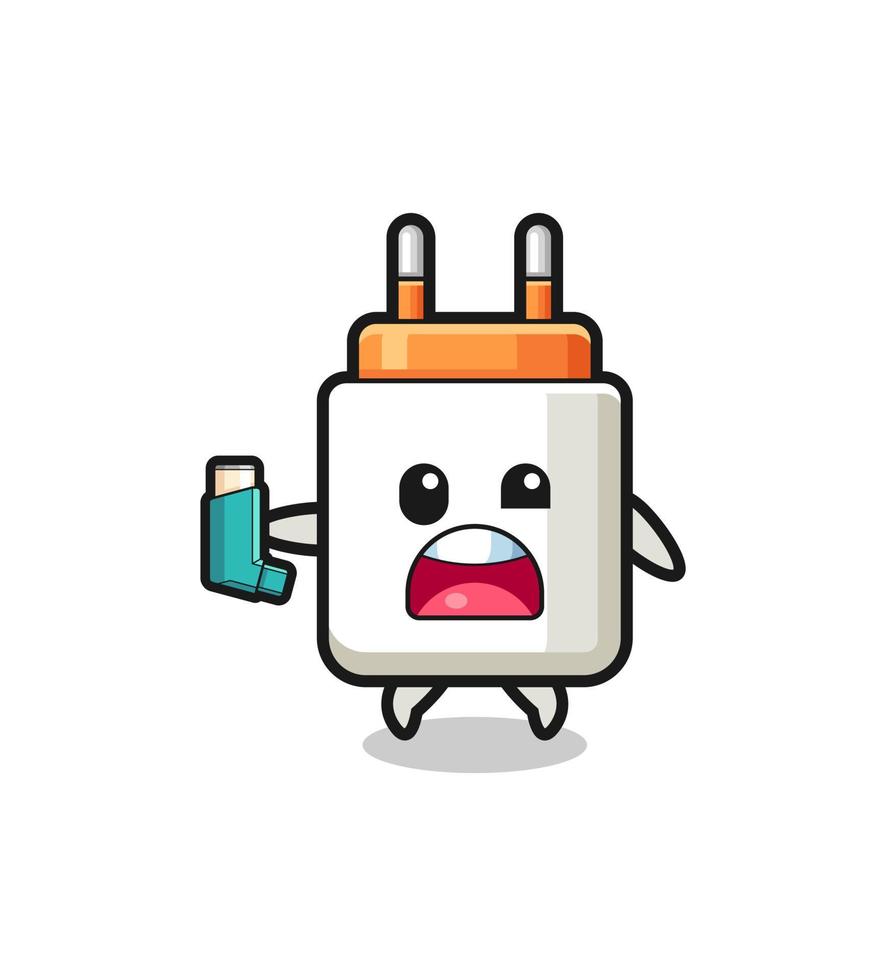 power adapter mascot having asthma while holding the inhaler vector