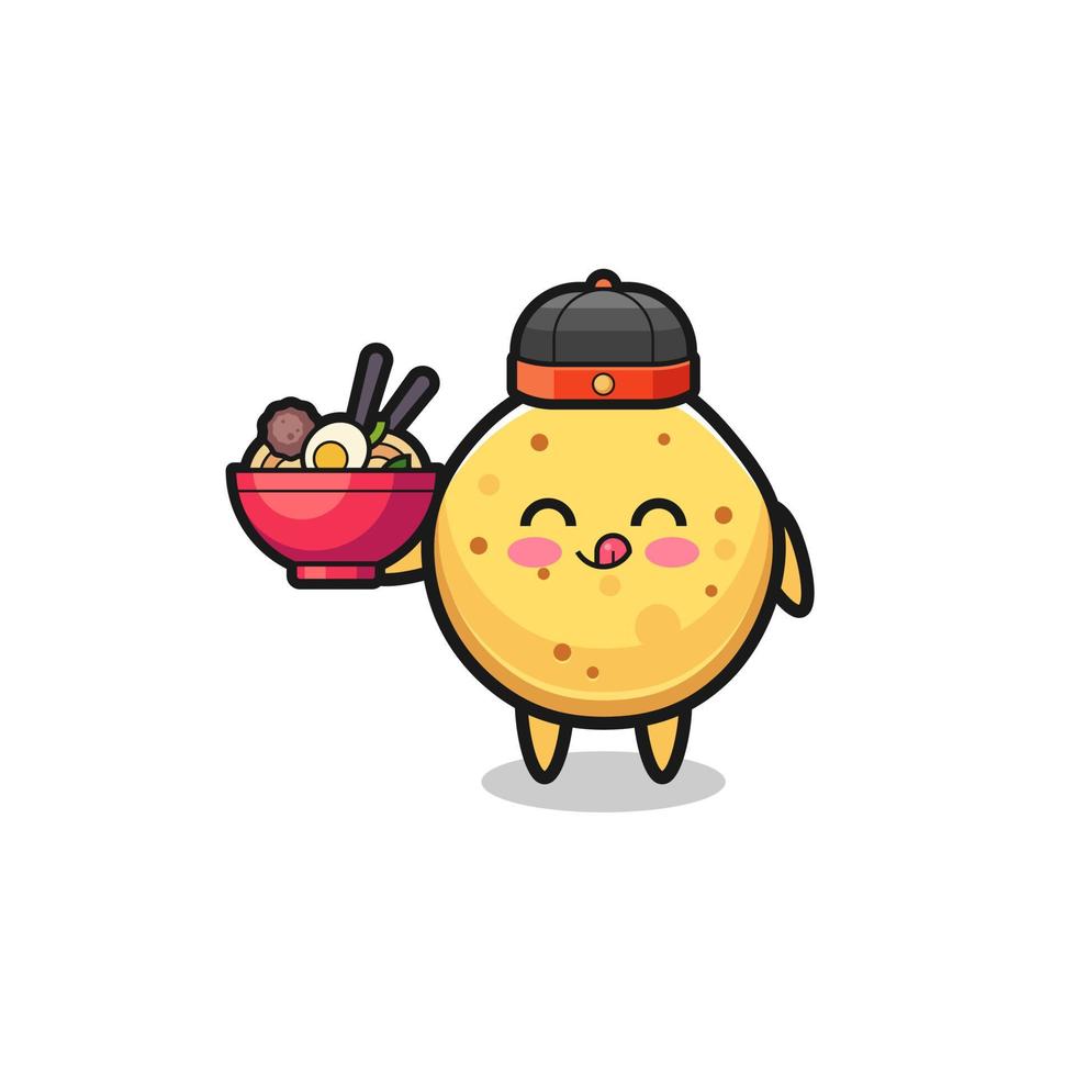 potato chip as Chinese chef mascot holding a noodle bowl vector