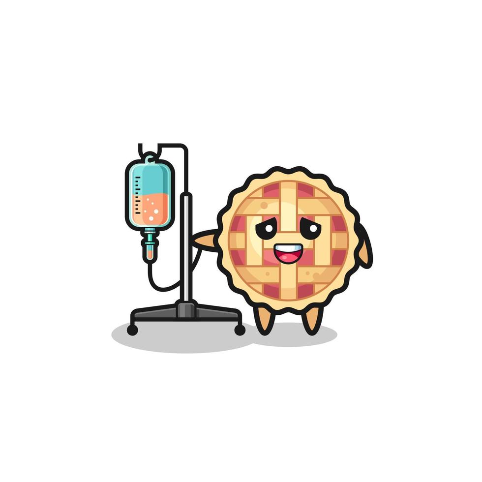 cute apple pie character standing with infusion pole vector