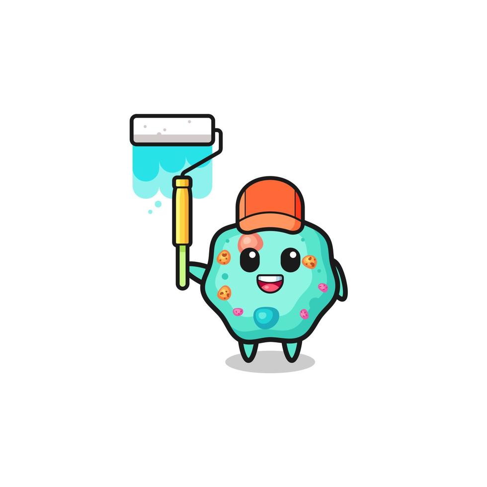 the amoeba painter mascot with a paint roller vector