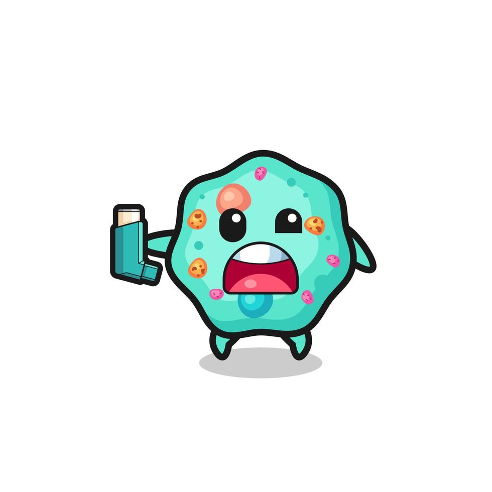 amoeba mascot having asthma while holding the inhaler vector