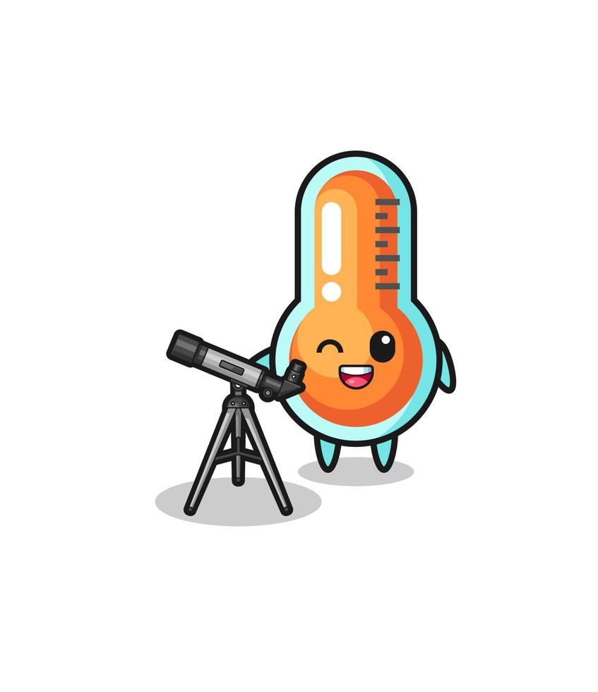 thermometer astronomer mascot with a modern telescope vector