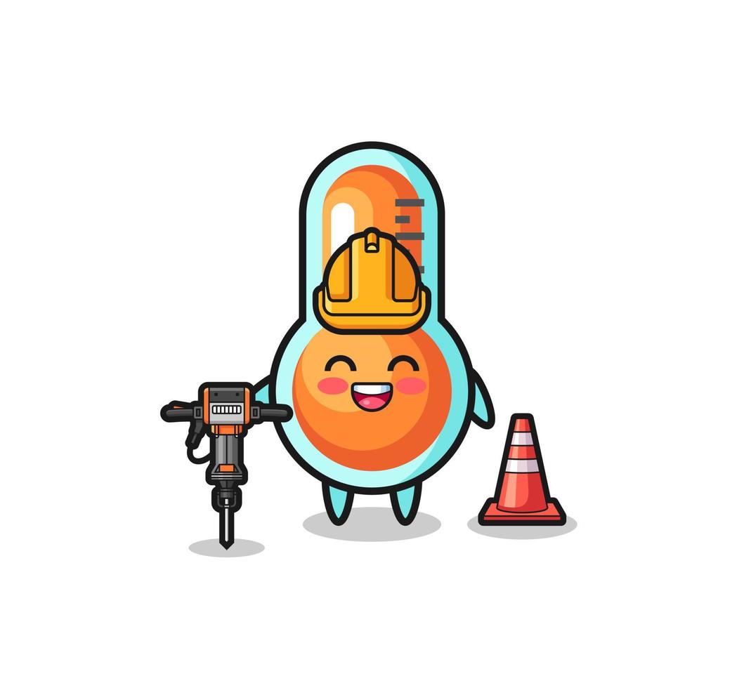 road worker mascot of thermometer holding drill machine vector