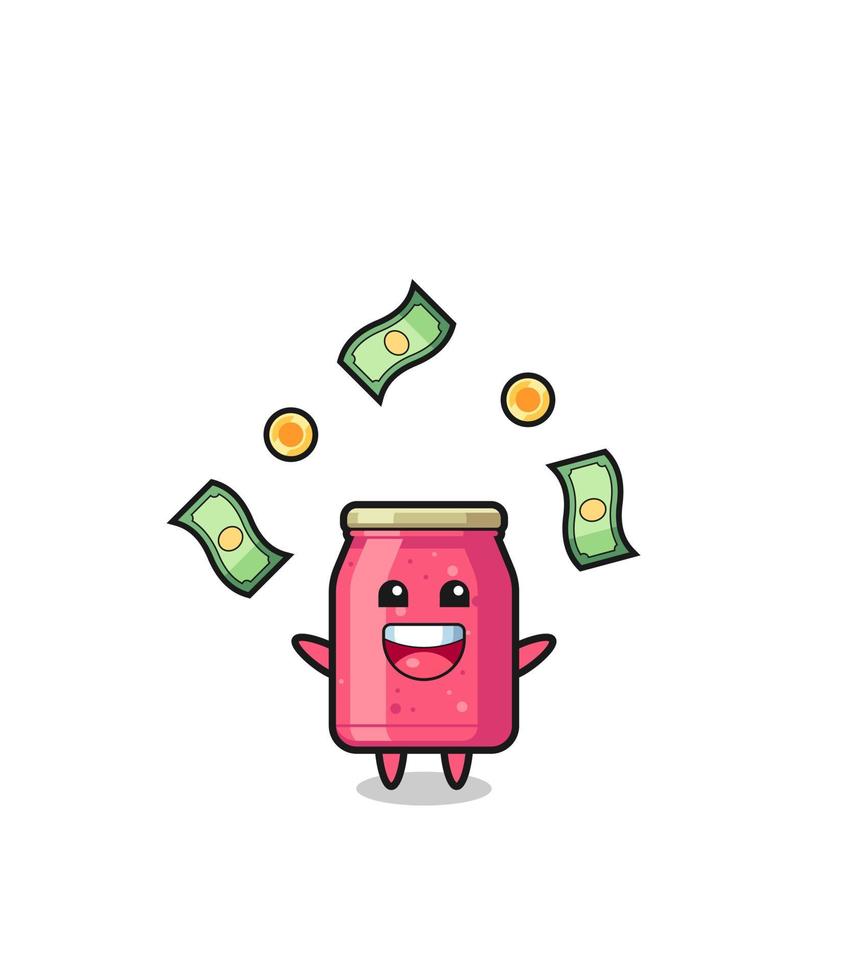 illustration of the strawberry jam catching money falling from the sky vector