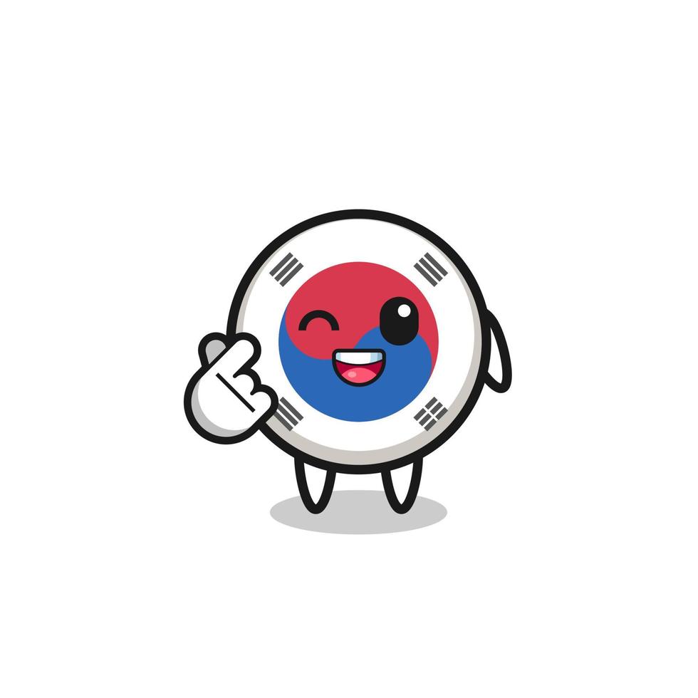 south korea flag character doing Korean finger heart vector