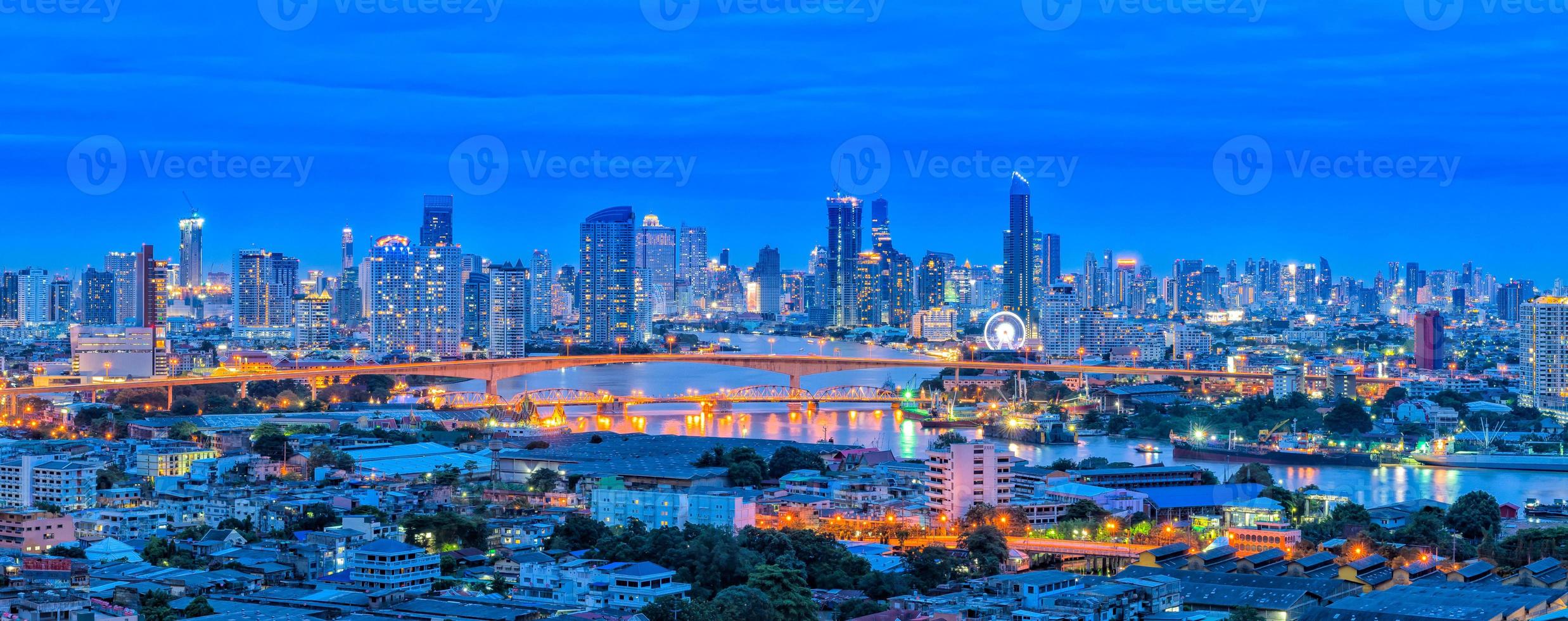 Landscape panorama view of Bangkok cityscape at nighttime, THAILAND photo