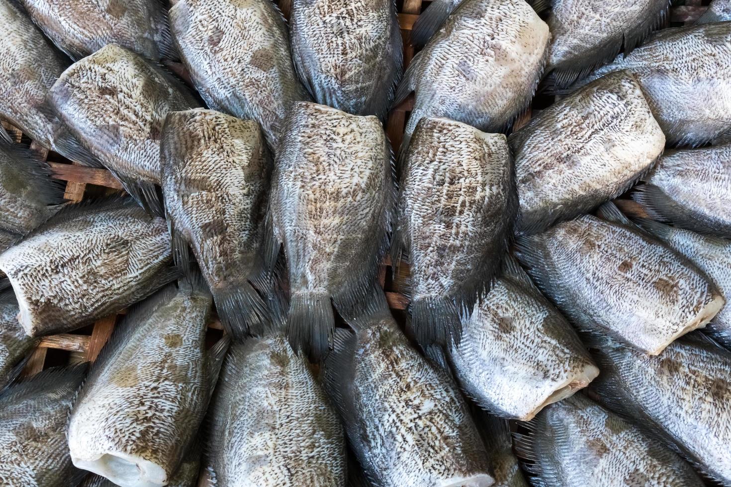 dried fish in the basket at the marketplace photo