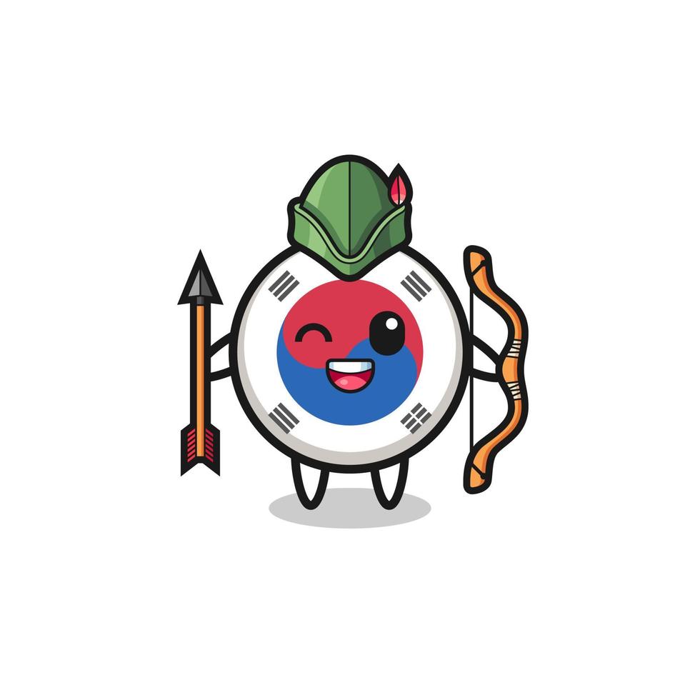 south korea flag cartoon as medieval archer mascot vector