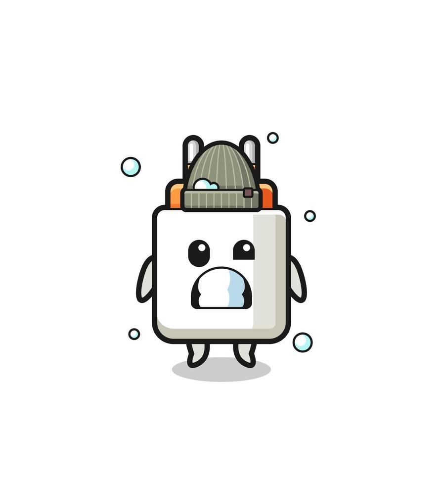 cute cartoon power adapter with shivering expression vector